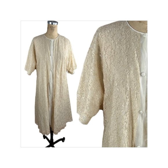 1950s ivory lace and nylon robe by Vanity Fair Size M/L. VFG - Picture 1 of 9